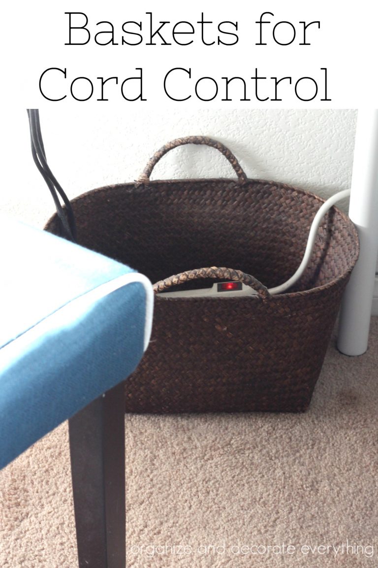 Baskets for Cord Control 31 Days of Organizing and Cleaning Hacks