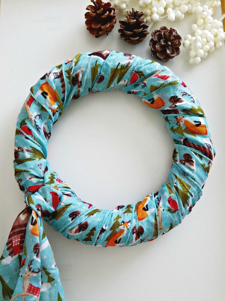 Woodland Scarf wrapped around wreath form