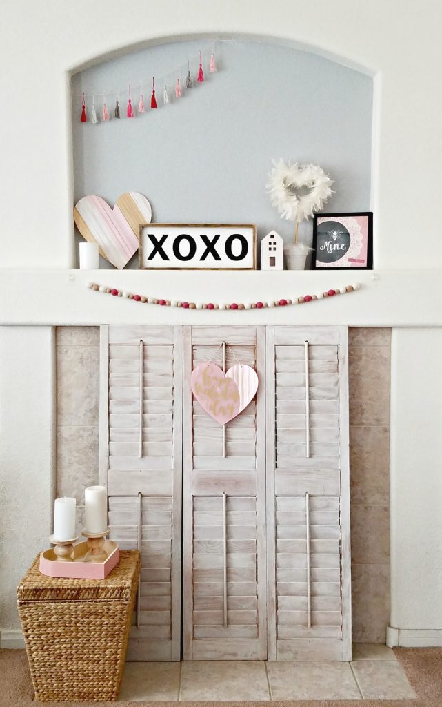 Pink and White Valentine day mantel 12