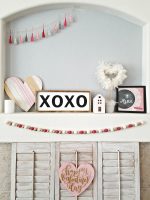 Pink and White Valentines Day Mantel