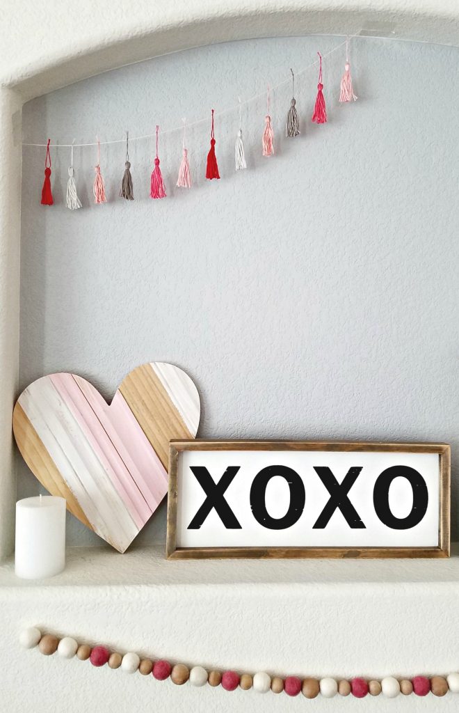 Pink and White Valentine day mantel 7