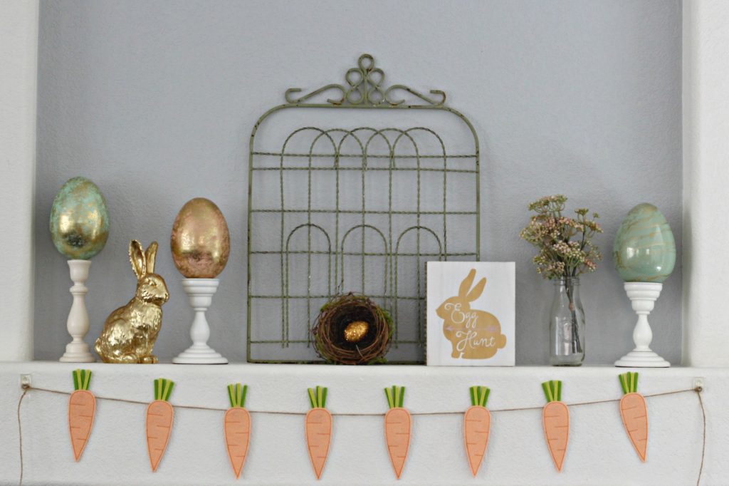 Peach and Green Easter mantel with gate