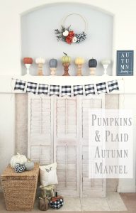 Pumpkins and Plaid Autumn Mantel