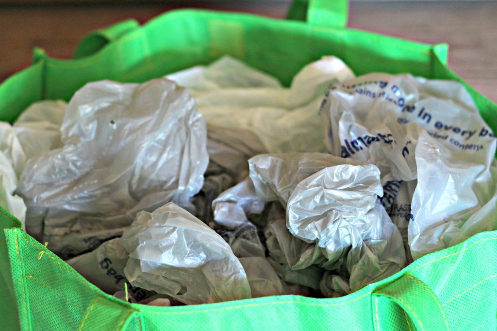 decluttering in September grocery bags