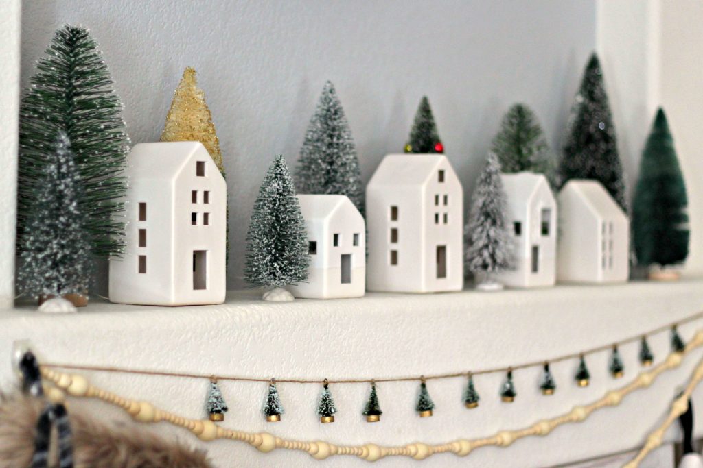 Christmas Mantel green and black little houses