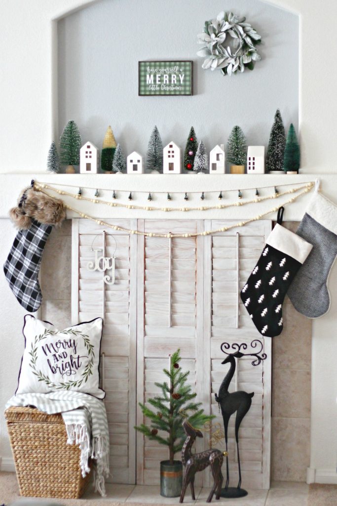 Christmas Mantel green and black merry little Christmas