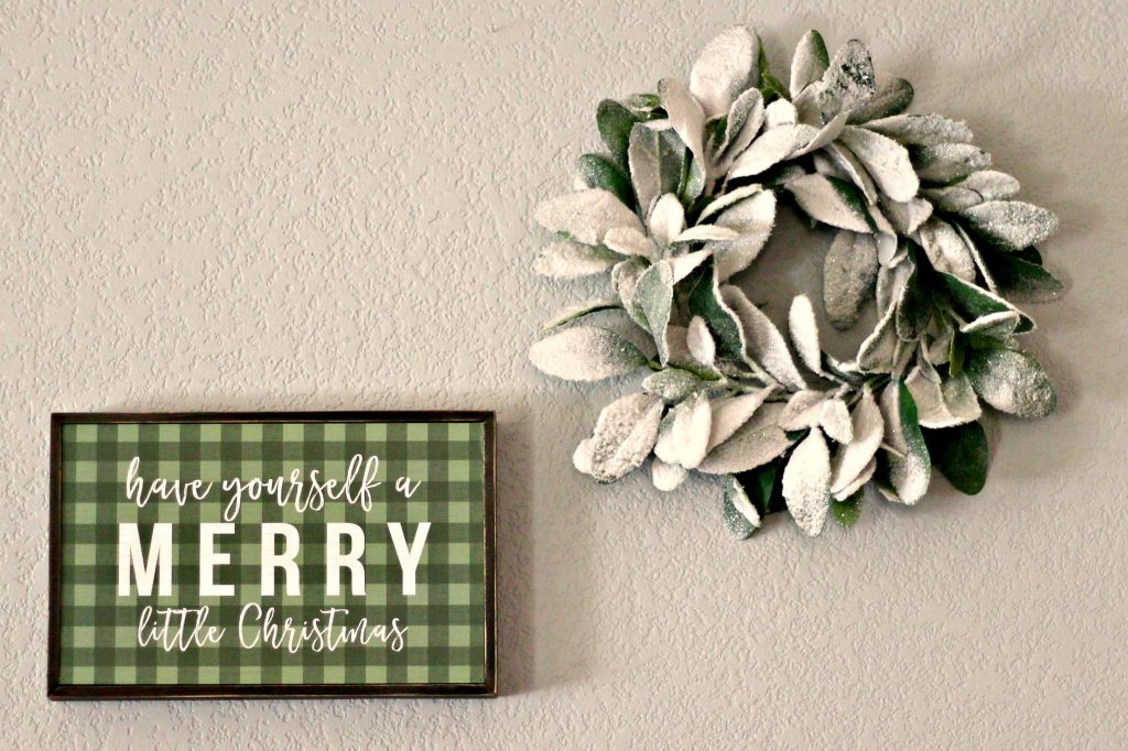 Christmas mantel green and black sign and mini wreath