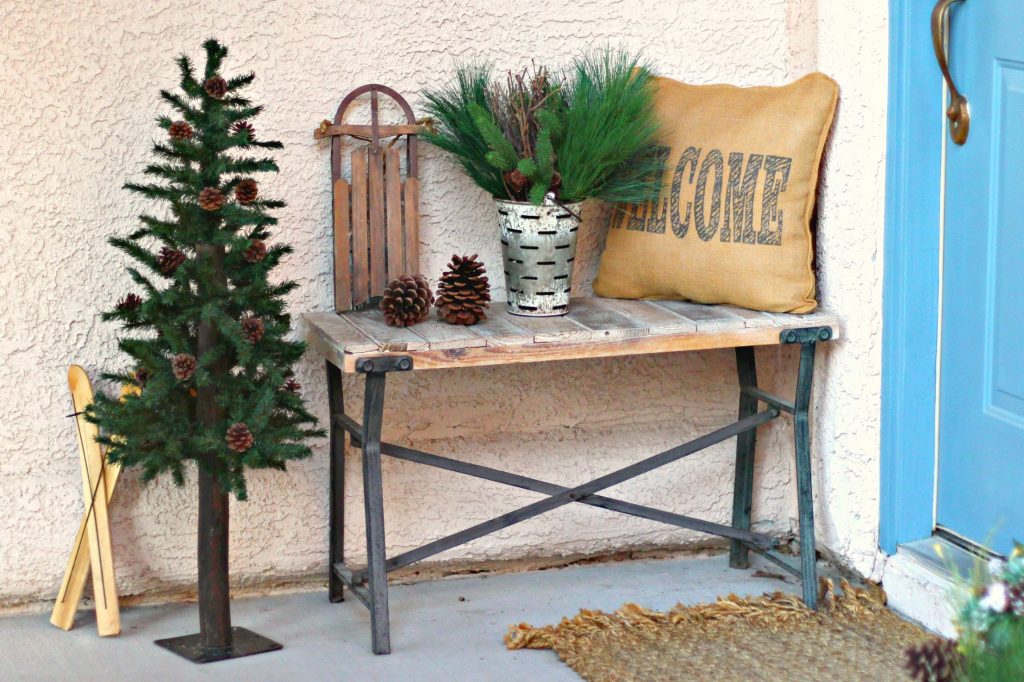 front porch Christmas bench