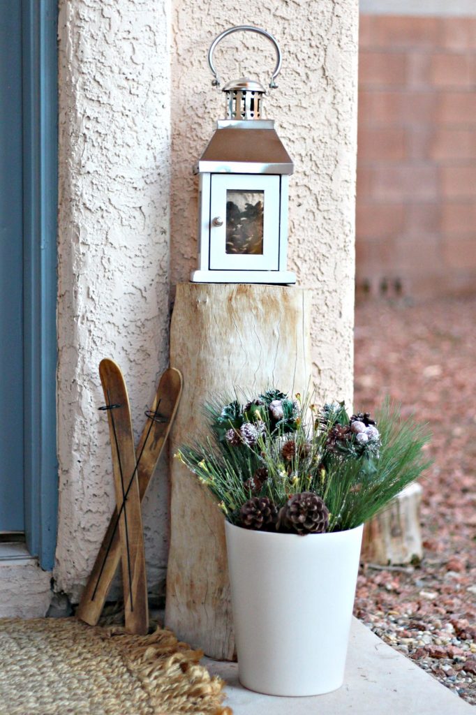 front porch lantern and greenery