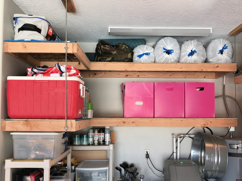 suspended garage shelves storage
