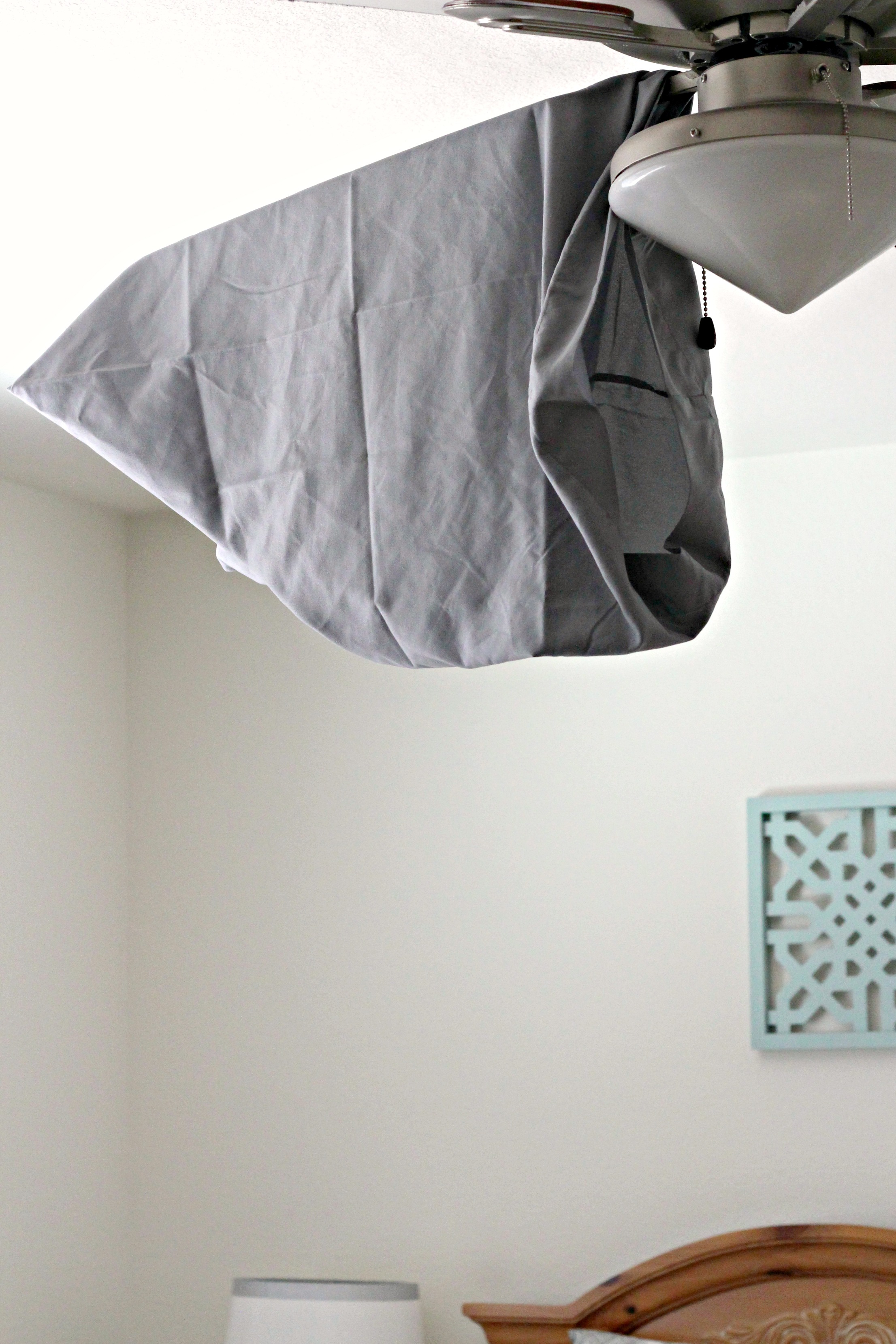 Easy way to clean Ceiling Fans using a Pillow Case Organize and